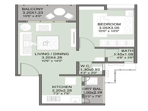 1 Bhk Unit Plan