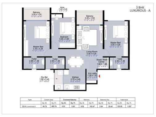 3 Bhk Unit Plan