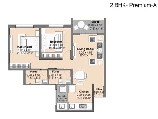 2 Bhk Premium Unit Plan