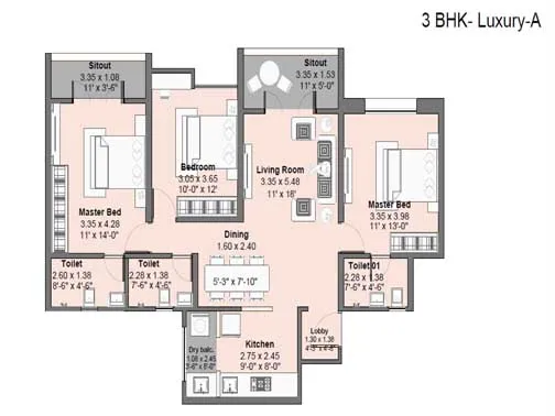 3 Bhk Luxury Unit Plan