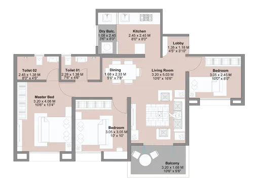 3 Bhk Unit Plan