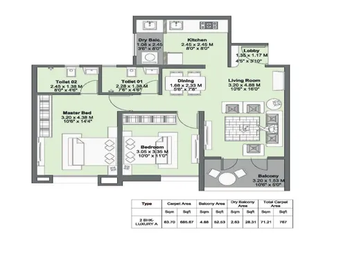 2 Bhk Unit Plan