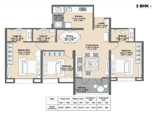 3 Bhk Unit Plan
