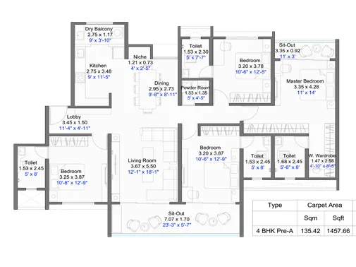 4 Bhk Unit Plan