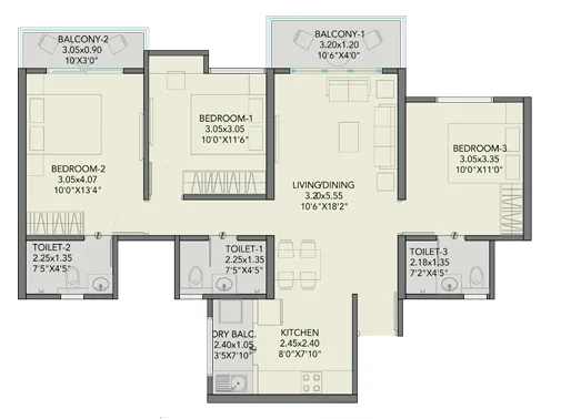 3 Bhk Unit Plan