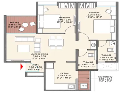 2 Bhk Unit Plan