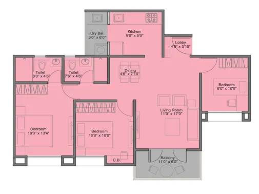 3 Bhk Unit Plan